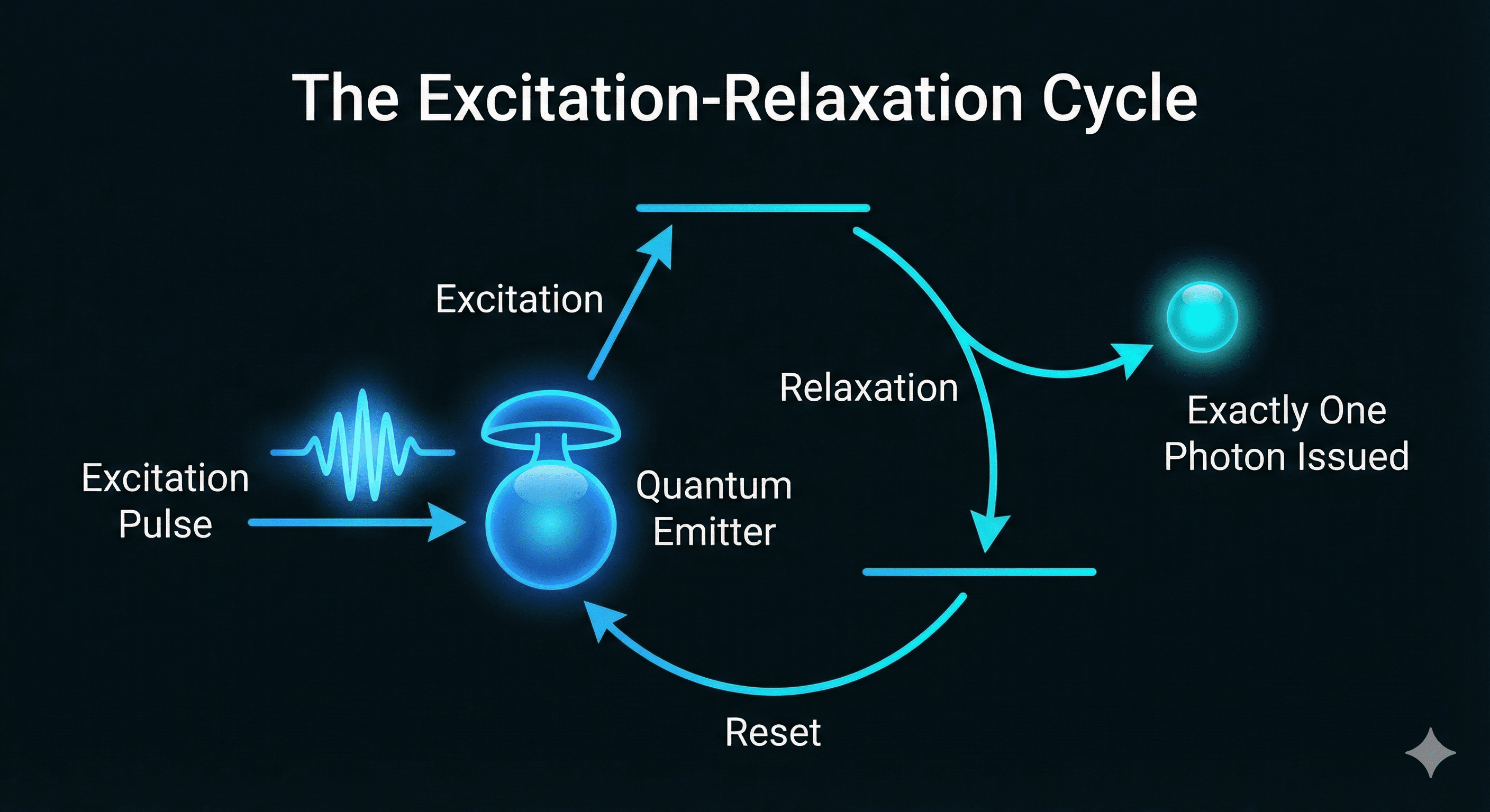 Diagram of the excitation and relaxation cycle producing one photon
